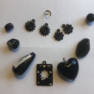 Mourning Craft beads rhinestones black onyx flowers metal Victorian goth